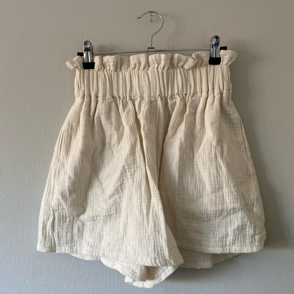 Mable White Cream Boho Angelcore 100% Cotton Waist Rise Paper Bag Shorts size S